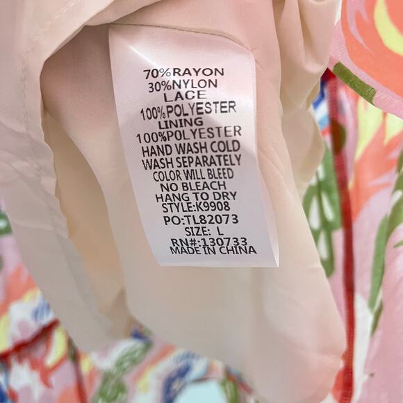 Umgee Tropical Floral Smocked Midi Dress Large Palm Print - Picture 7 of 16